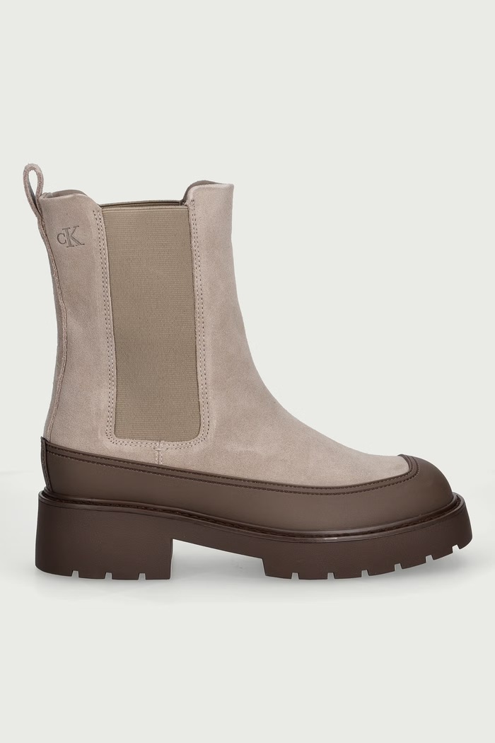 Calvin Klein Chelsea čižmy na platforme dámske semišové CHUNKY CHELSEA BOOT SUE EM HW0HW032030JC béžová AW26