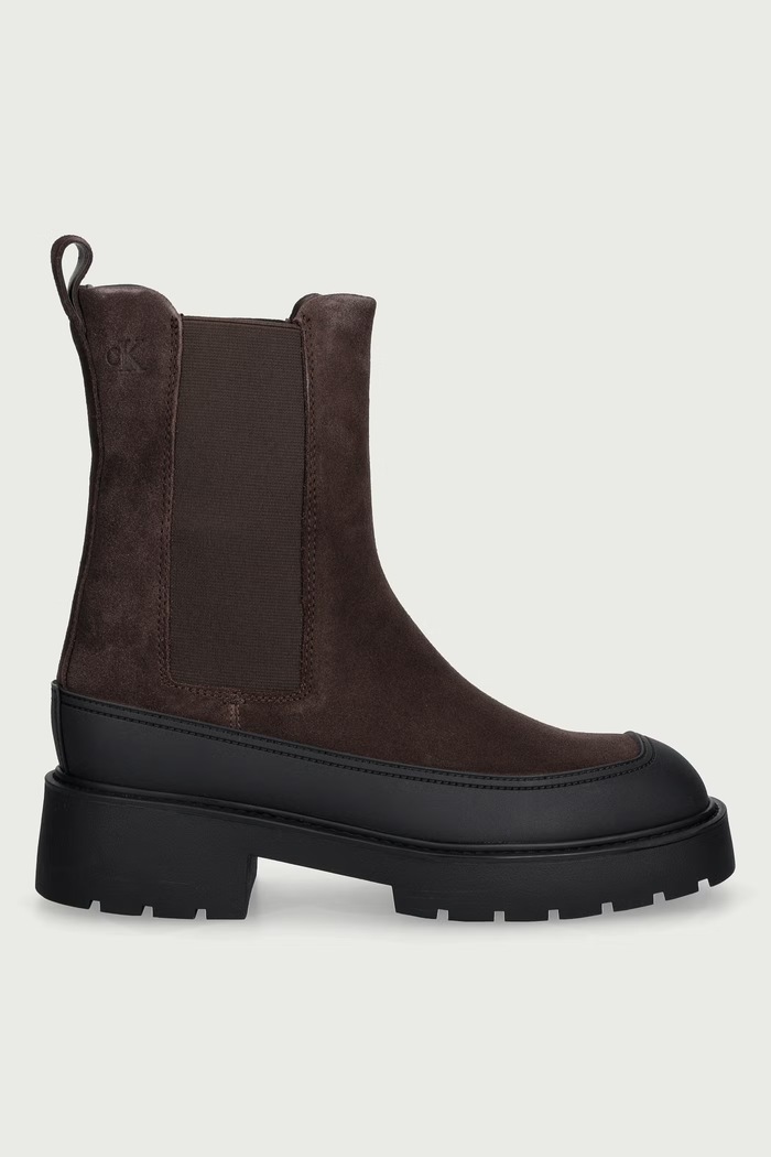 Calvin Klein Kotníkové Chelsea boty na platformě dámské semišové CHUNKY CHELSEA BOOT SUE EM HW0HW0320309S hnědá AW26