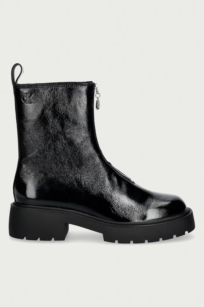 Calvin Klein Μποτάκια block heel γυναικεία δερμάτινα CHUNKY ZIP BOOT SHINY LTH HW0HW032000GJ μαύρο AW26