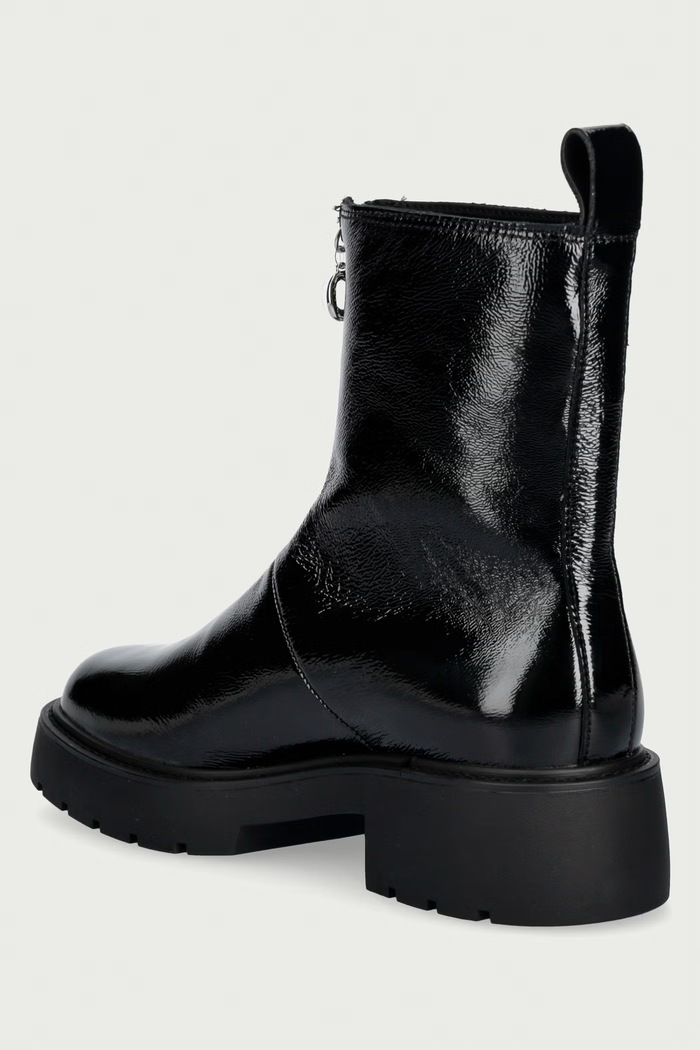 Παπούτσια Calvin Klein Μποτάκια block heel γυναικεία δερμάτινα CHUNKY ZIP BOOT SHINY LTH HW0HW032000GJ μαύρο