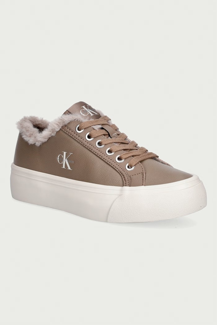 Calvin Klein VULC FLATF LACEUP LTH FUR sneakers Γυναικεία μπεζ HW0HW03235PBO