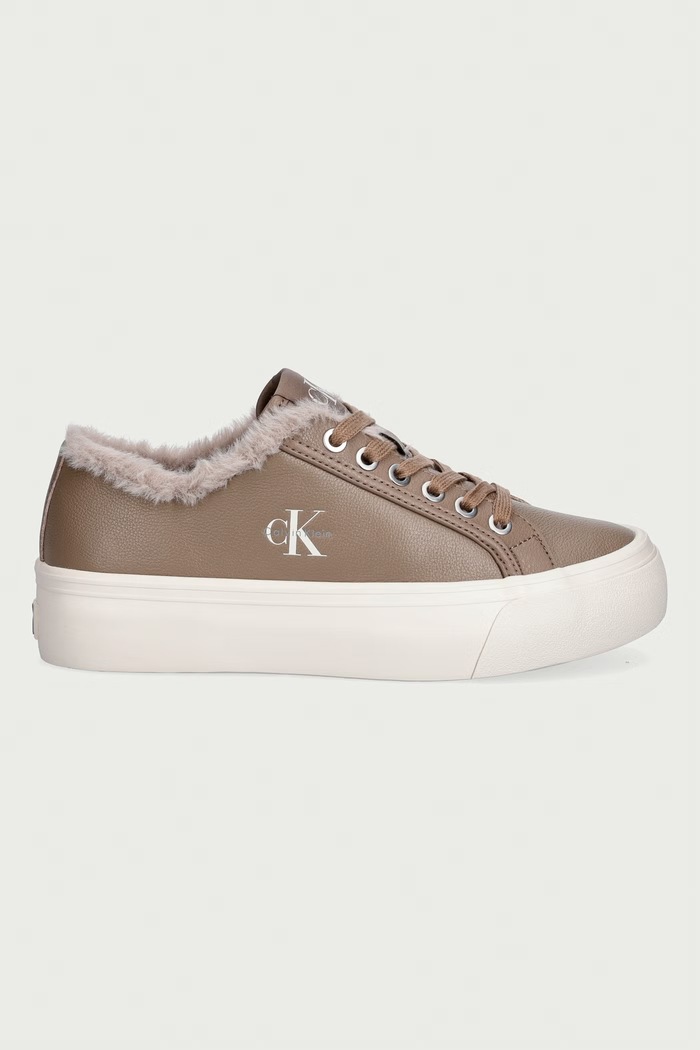 Calvin Klein VULC FLATF LACEUP LTH FUR sneakers Γυναικεία HW0HW03235PBO μπεζ AW26