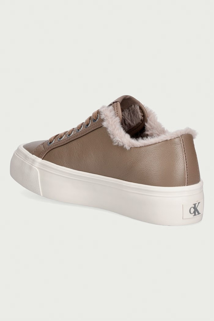 Παπούτσια Calvin Klein VULC FLATF LACEUP LTH FUR sneakers Γυναικεία HW0HW03235PBO μπεζ
