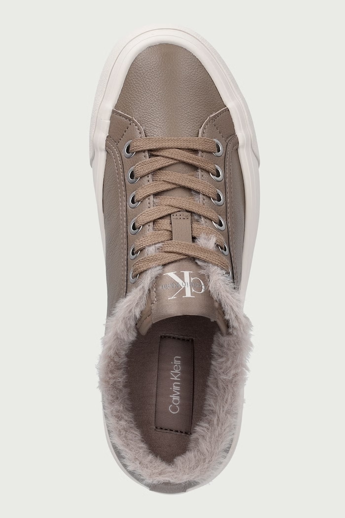 VULC FLATF LACEUP LTH FUR sneakersy damskie Calvin Klein HW0HW03235PBO beżowy