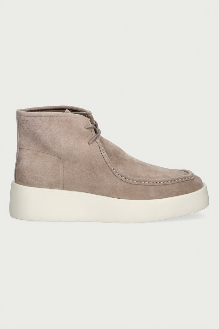 Calvin Klein Čizme za muškarce od brušene kože FLATF LACE UP APR CUT BOOT HW0HW03273063 bež AW26