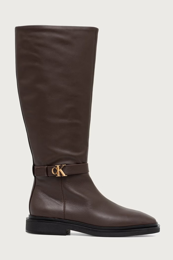 Calvin Klein Μπότες Γυναικεία δερμάτινες SQUARE HIGH BOOT LTH MG HDW HW0HW03187BAM καφέ AW26