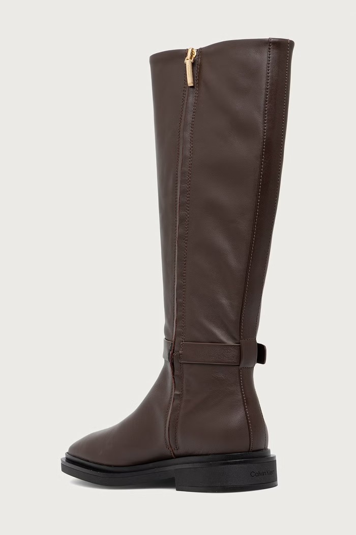 Παπούτσια Calvin Klein Μπότες Γυναικεία δερμάτινες SQUARE HIGH BOOT LTH MG HDW HW0HW03187BAM καφέ