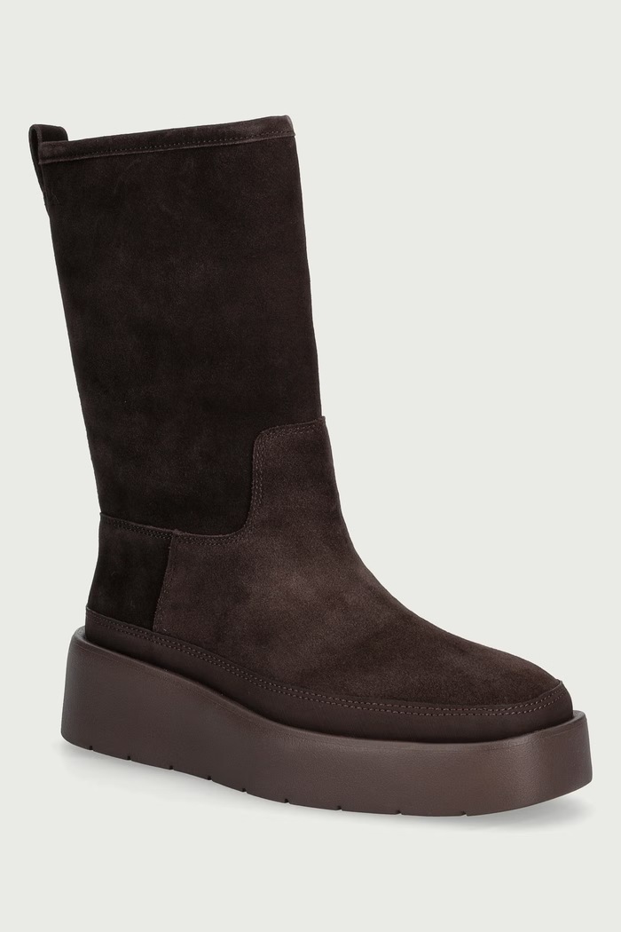 Calvin Klein Členkové čižmy dámske semišové FLATFORM MID BOOT SUEDE WL hnedá HW0HW03181BAM