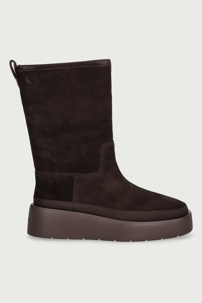 Calvin Klein Členkové čižmy dámske semišové FLATFORM MID BOOT SUEDE WL HW0HW03181BAM hnedá AW26