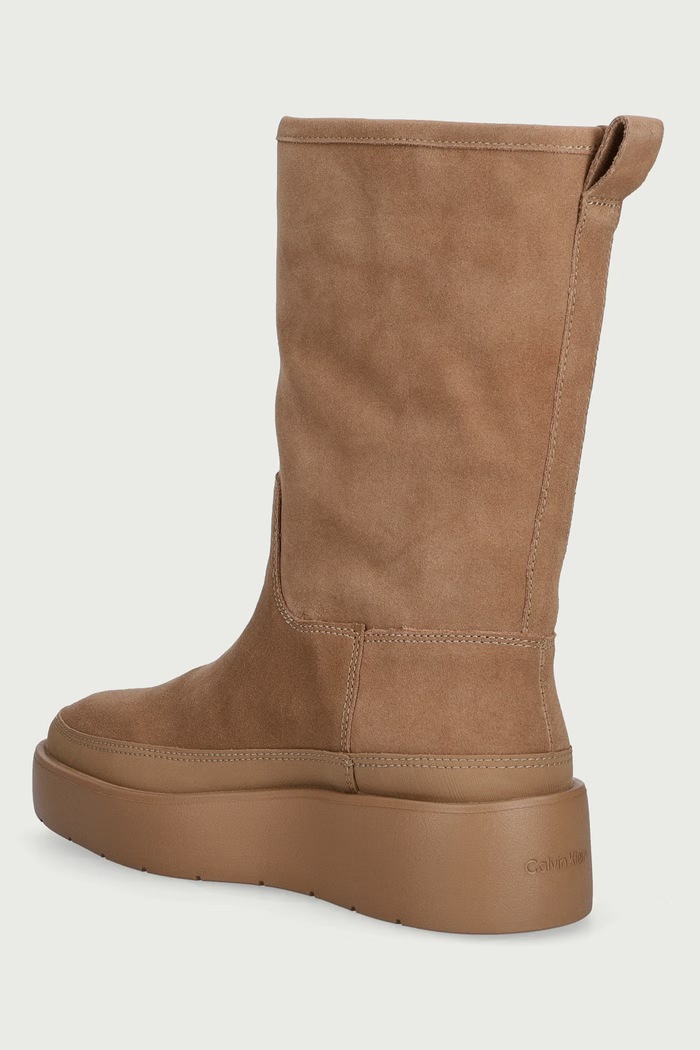 Обувки Calvin Klein Боти с платформа дамски от велур FLATFORM MID BOOT SUEDE WL HW0HW03181A1B бежов