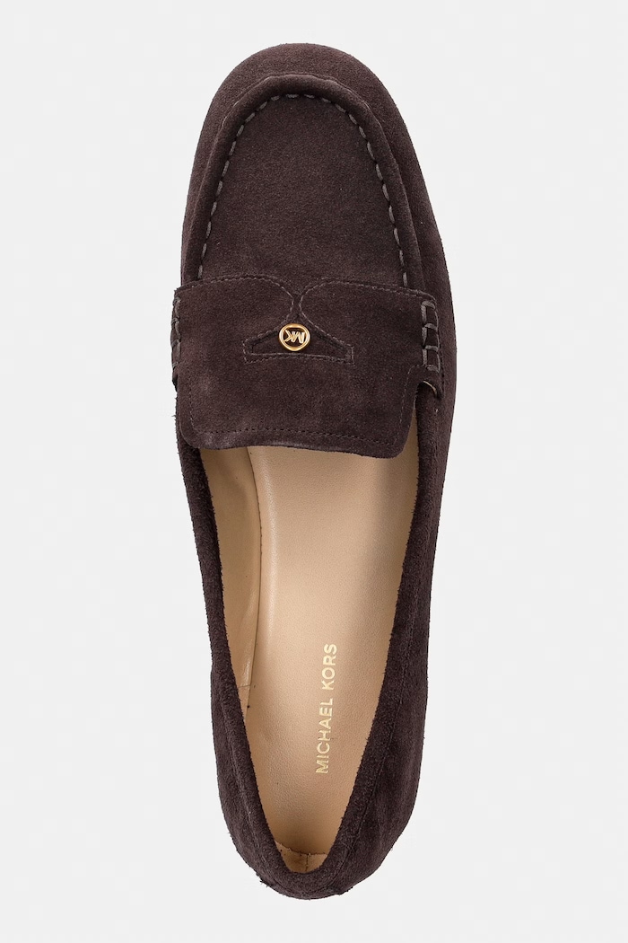 MICHAEL Michael Kors мокасини дамски от велур Jennings Loafer кафяв 40S6JNFP1S.251