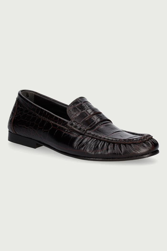 Posa Loafersy damskie skórzane Penny Loafer bordowy PW43.501