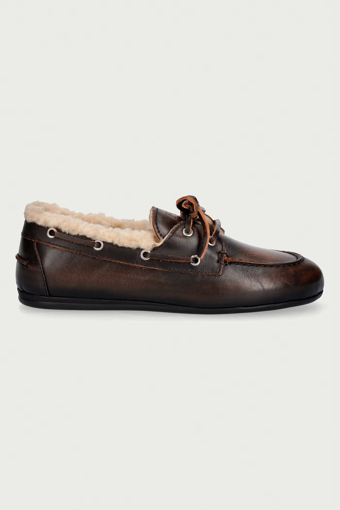 Posa Loafersy damskie skórzane Boat Loafer PW30.205 brązowy AW26