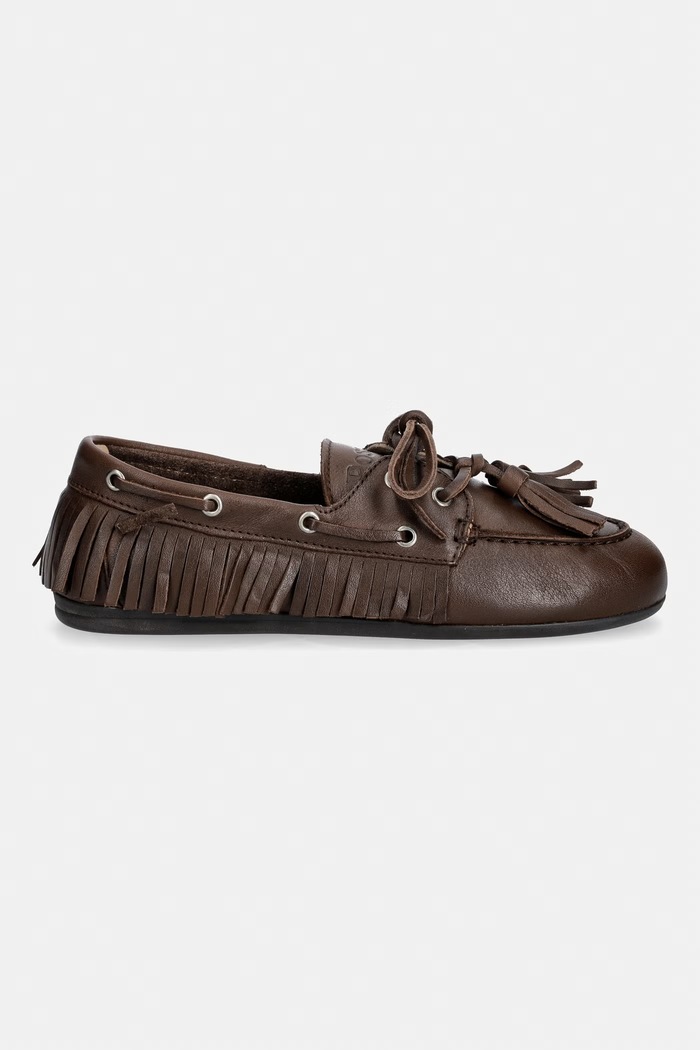 Posa mocasini pentru femei din piele întoarsă Boat Loafer Native Tassel PW263.200 maro AW26