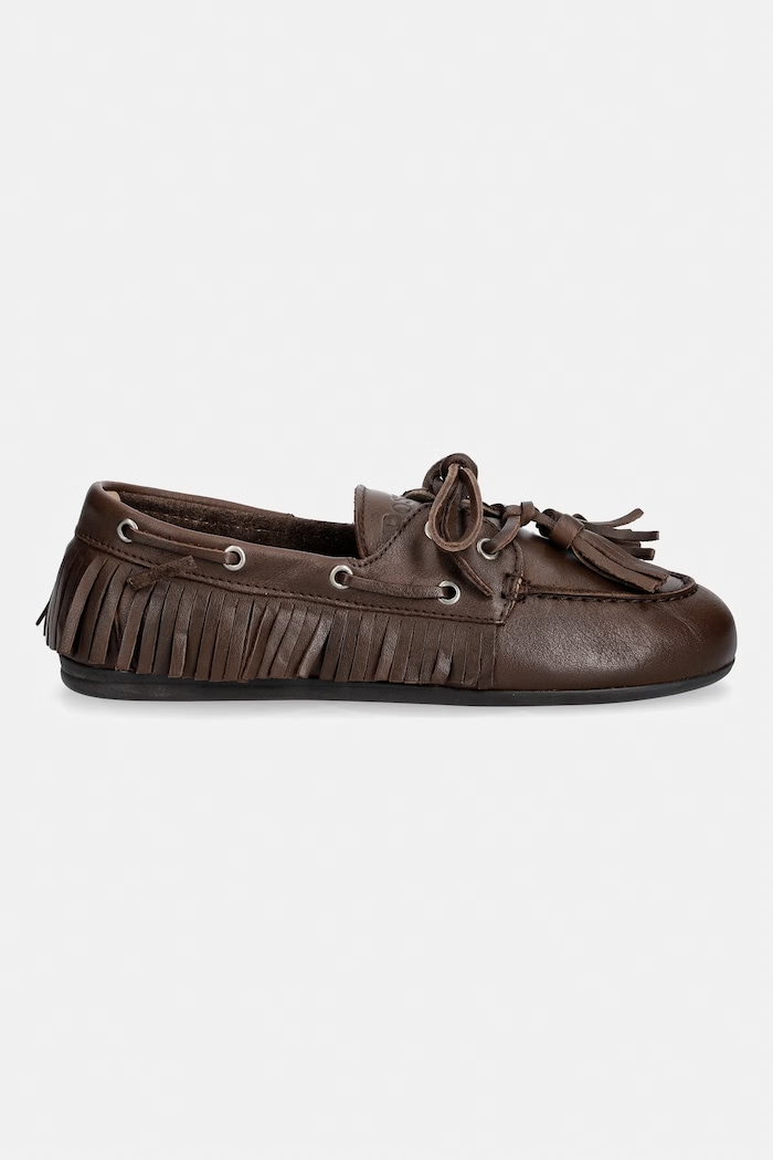 Posa mocasini pentru femei din piele întoarsă Boat Loafer Native Tassel PW263.200 maro AW26