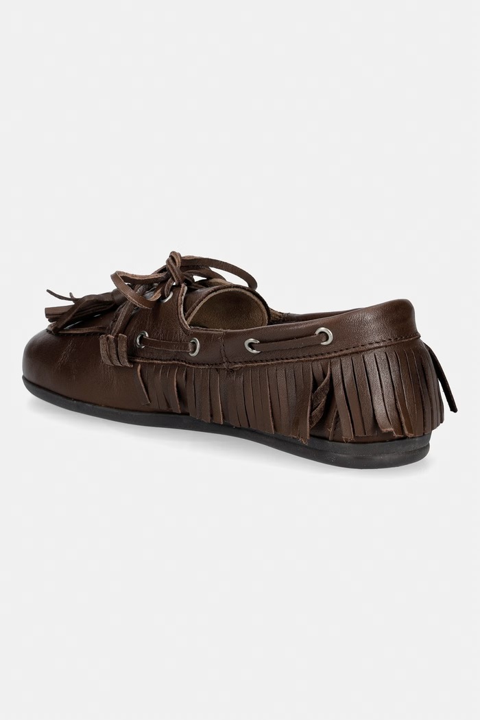 Încălțăminte Posa mocasini pentru femei din piele întoarsă Boat Loafer Native Tassel PW263.200 maro