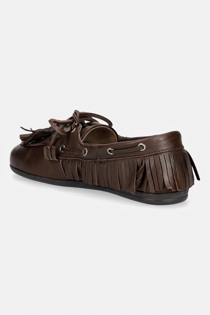 Încălțăminte Posa mocasini pentru femei din piele întoarsă Boat Loafer Native Tassel PW263.200 maro