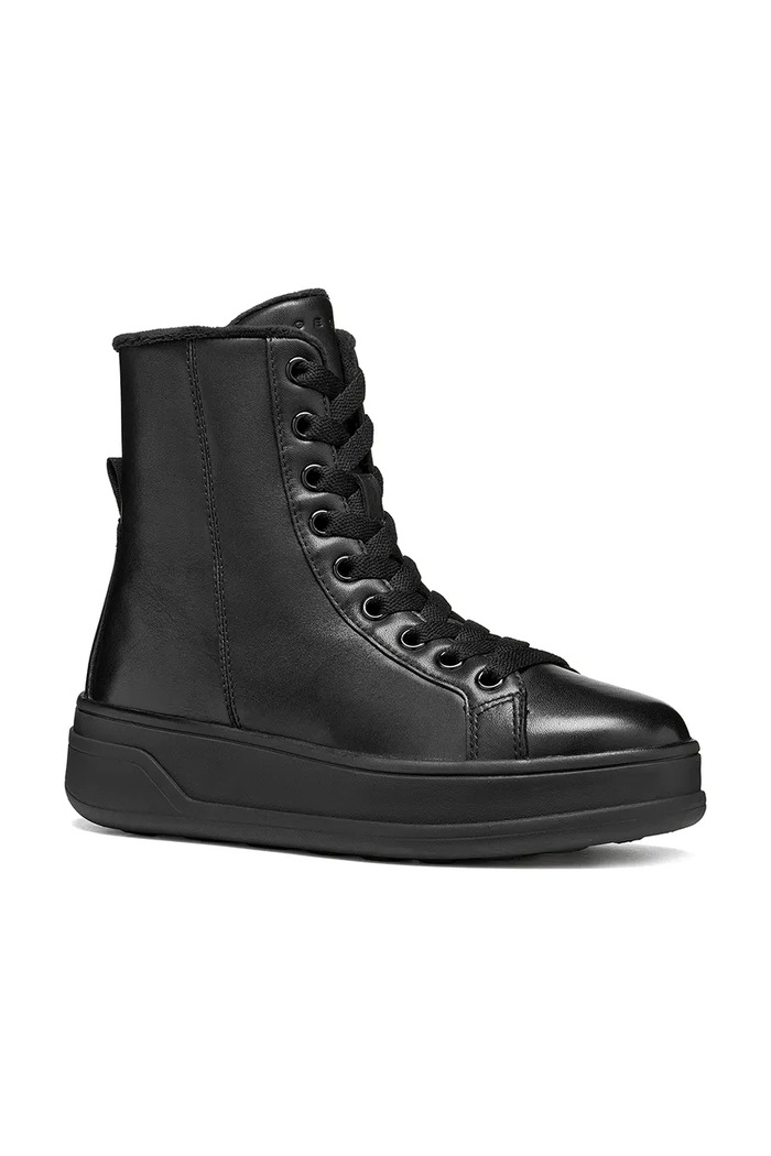 Geox Členkové čižmy na platforme dámske kožené D SPHERICA ECUB-2 D66WVF00085C9999 čierna AW26