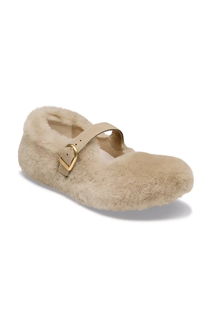 Birkenstock Μπαλαρίνες δερμάτινες Santa Clarita Shearling 1032708 μπεζ AW26