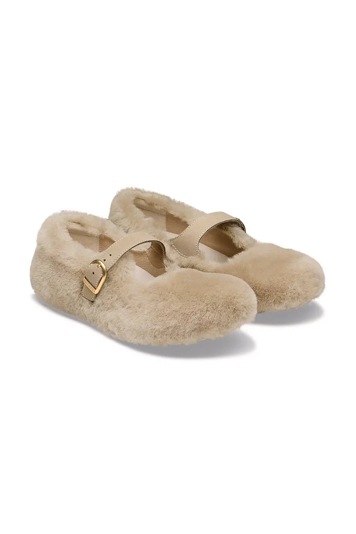 Παπούτσια Birkenstock Μπαλαρίνες δερμάτινες Santa Clarita Shearling 1032708 μπεζ
