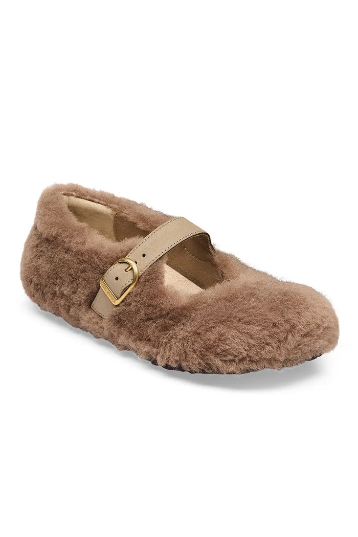 Birkenstock baleríny kožené Santa Clarita Shearling 1032639 hnědá AW26