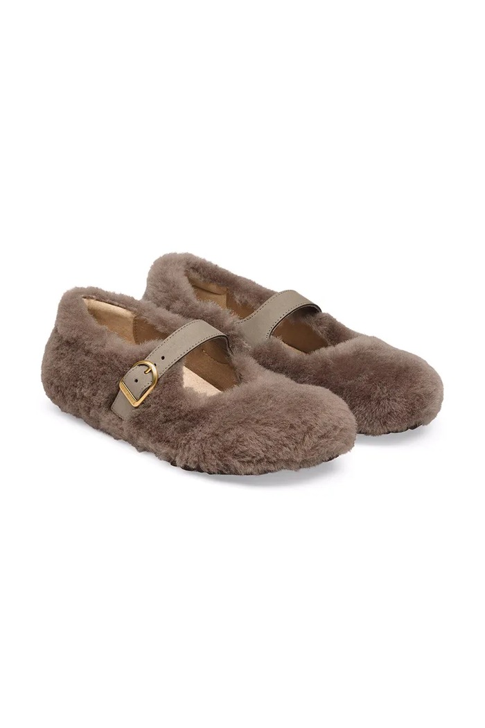 Shoes Birkenstock Santa Clarita Shearling ballet flats leather 1032639 brown