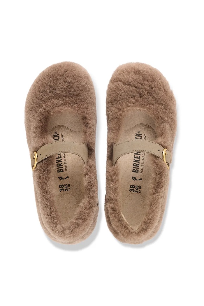 Boty Birkenstock baleríny kožené Santa Clarita Shearling 1032639 hnědá