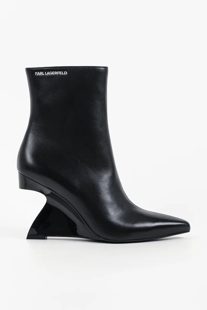 Karl Lagerfeld kozaki na koturnie damskie skórzane Waverly czarny KL34645.000