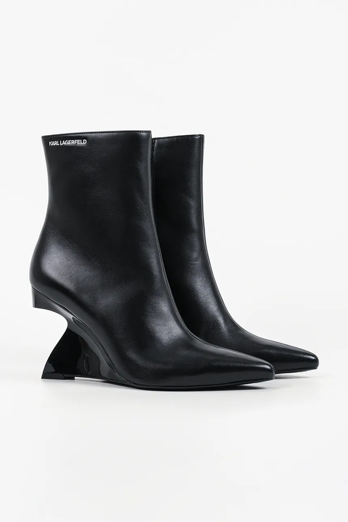 Karl Lagerfeld kozaki na koturnie damskie skórzane Waverly KL34645.000 czarny AW26