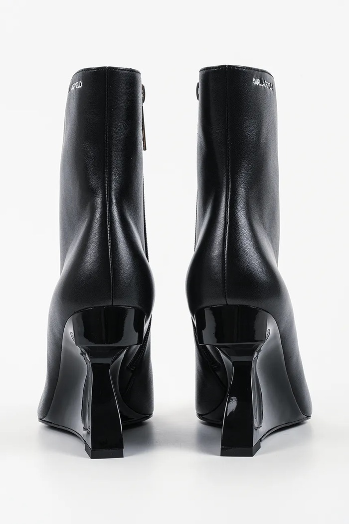 Obuwie Karl Lagerfeld kozaki na koturnie damskie skórzane Waverly KL34645.000 czarny