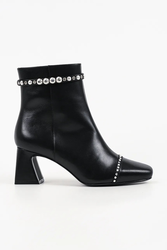 Karl Lagerfeld botki na słupku damskie skórzane Beata czarny KL31465.000