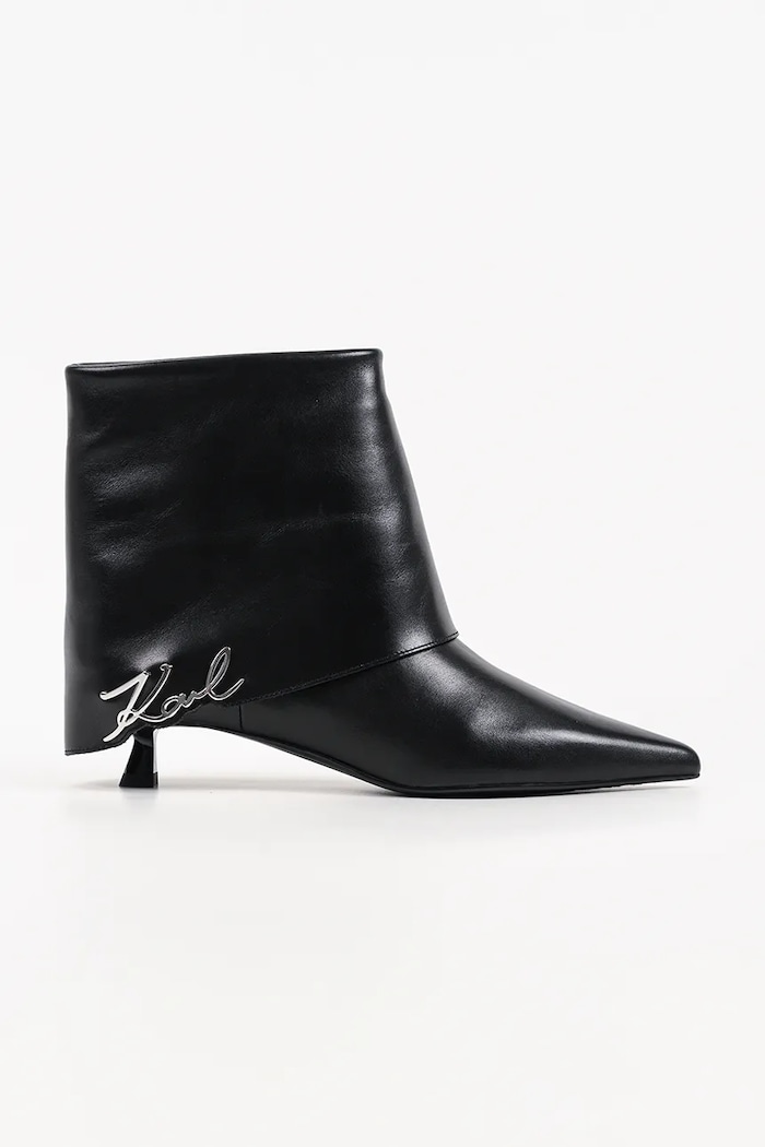 Karl Lagerfeld боти с нисък ток дамски от кожа Pasha черен KL30141.000