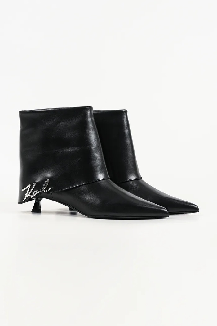 Karl Lagerfeld боти с нисък ток дамски от кожа Pasha KL30141.000 черен AW26