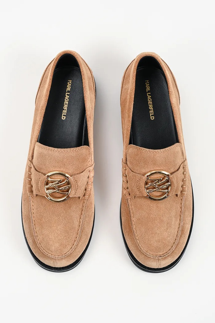 Karl Lagerfeld loafersy damskie zamszowe Mia beżowy KL42127.522
