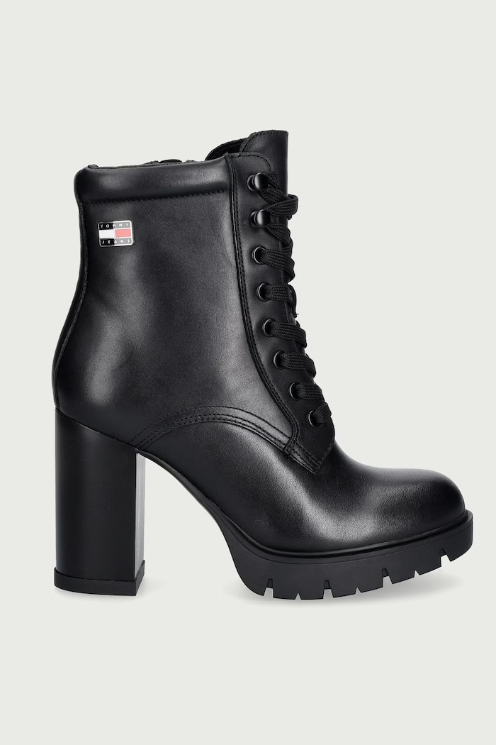 Tommy Jeans Botki na wysokim obcasie damskie skórzane TJW LACE UP HIGH HEEL BOOTS EN0EN03109 czarny AW26