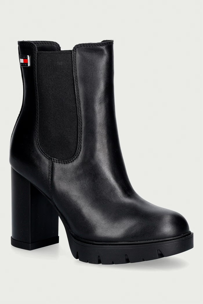 Tommy Jeans μποτάκια Γυναικεία δερμάτινα TJW CHELSEA HIGH HEEL BOOTS μαύρο EN0EN03112