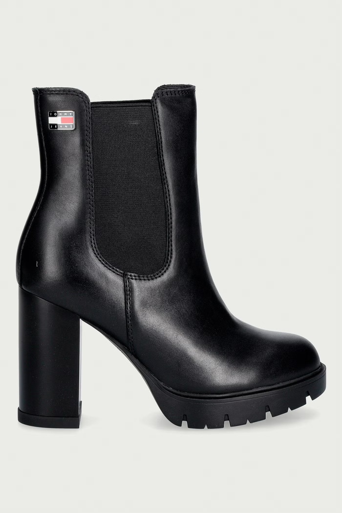 Tommy Jeans μποτάκια Γυναικεία δερμάτινα TJW CHELSEA HIGH HEEL BOOTS EN0EN03112 μαύρο AW26