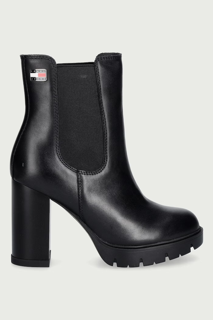 Tommy Jeans Členkové čižmy dámske kožené TJW CHELSEA HIGH HEEL BOOTS EN0EN03112 čierna AW26