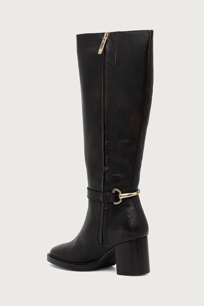 Obuwie Tommy Hilfiger Kozaki na słupku damskie skórzane TH STUD HEEL RIDING KNEE BOOT FW0FW09551 brązowy