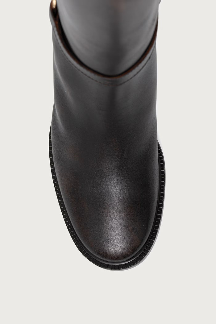Kozaki na słupku damskie skórzane TH STUD HEEL RIDING KNEE BOOT Tommy Hilfiger FW0FW09551 brązowy