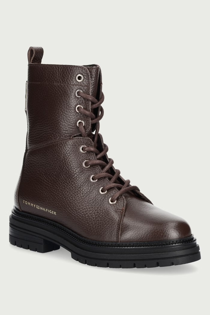 Tommy Hilfiger Čizme za žene od kože TH EMBOSS GRAIN LEATHER BOOT smeđa FW0FW09553