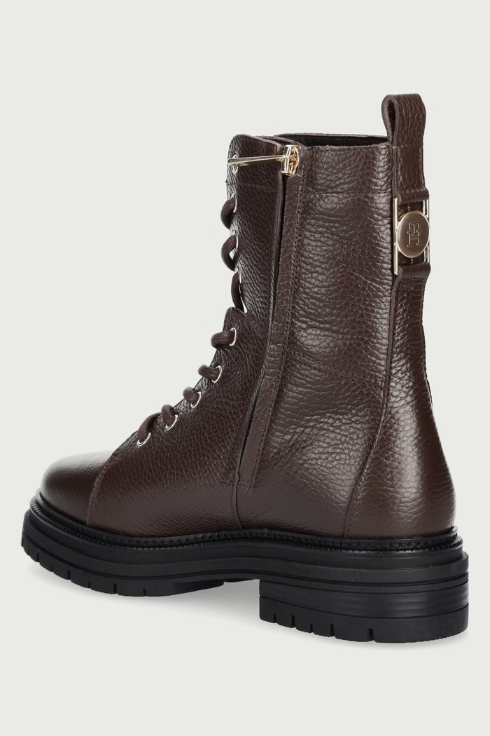 Obuća Tommy Hilfiger Čizme za žene od kože TH EMBOSS GRAIN LEATHER BOOT FW0FW09553 smeđa