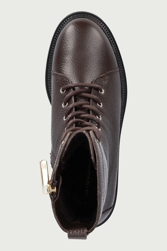 Čizme za žene od kože TH EMBOSS GRAIN LEATHER BOOT Tommy Hilfiger FW0FW09553 smeđa