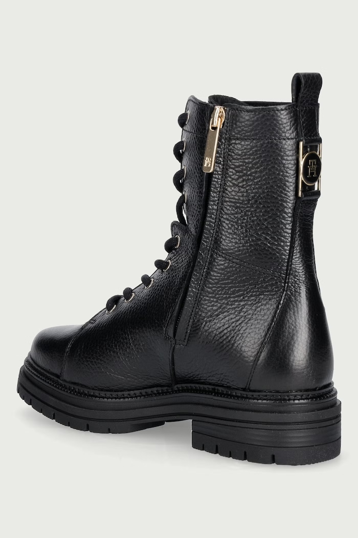 Obuwie Tommy Hilfiger Workery damskie skórzane TH EMBOSS GRAIN LEATHER BOOT FW0FW09553 czarny