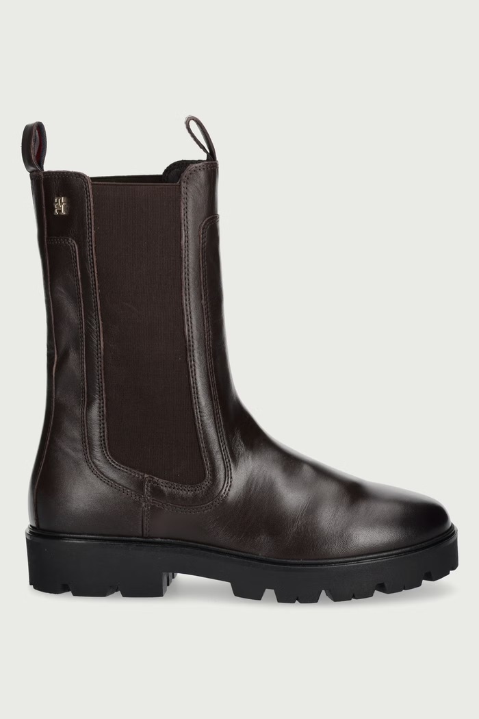 Tommy Hilfiger Боти челси дамски от кожа TH STUD LEATHER HIGH CHELSEA FW0FW09570 кафяв AW26