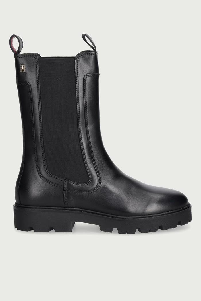 Tommy Hilfiger Боти челси дамски от кожа TH STUD LEATHER HIGH CHELSEA FW0FW09570 черен AW26