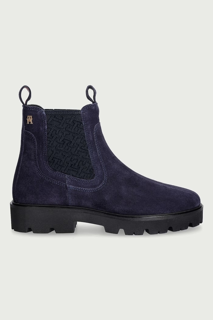 Tommy Hilfiger Ghete scurte pentru femei din piele întoarsă TH MONOGRAM SUEDE CHELSEA BOOT FW0FW09563 bleumarin AW26
