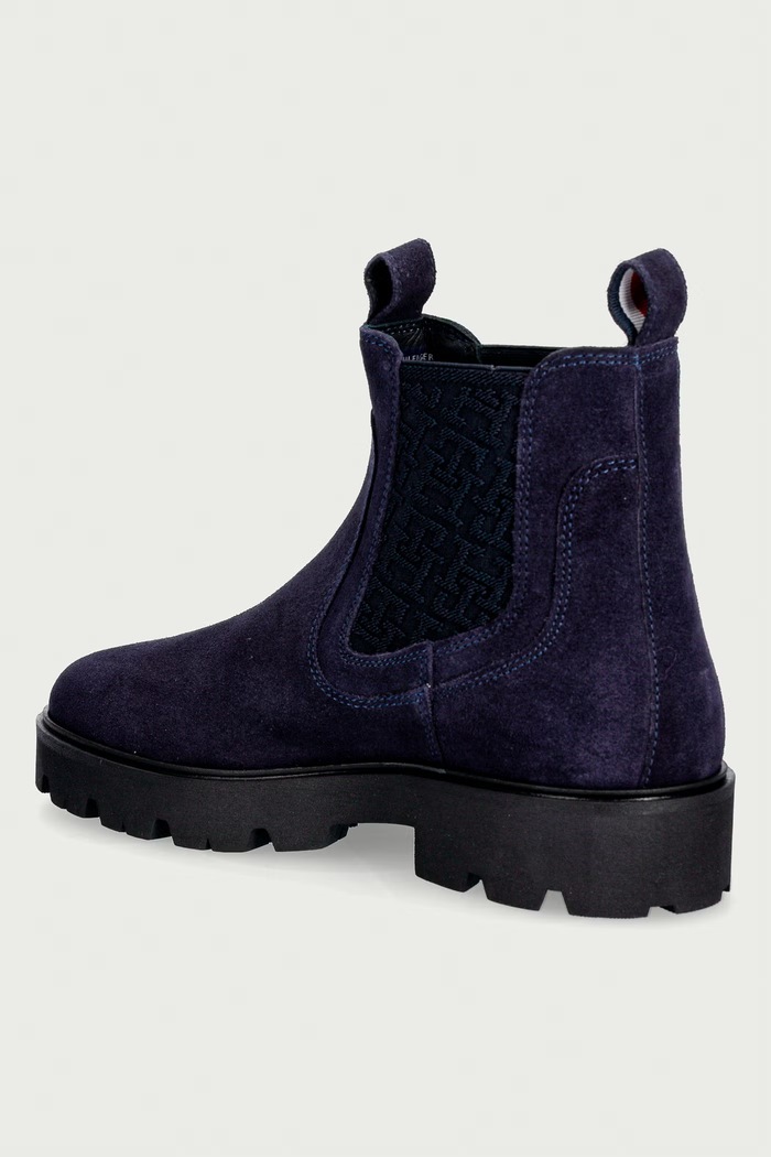 Scarpe Tommy Hilfiger Stivali Chelsea da donna in scamoscio TH MONOGRAM SUEDE CHELSEA BOOT FW0FW09563 blu navy