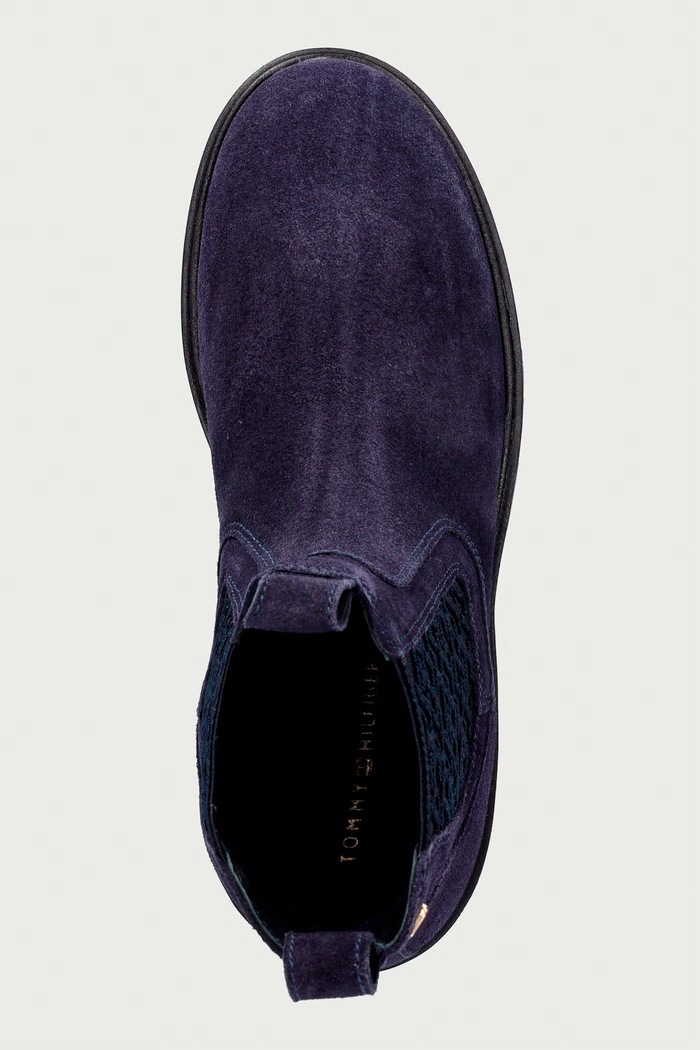 Stivali Chelsea da donna in scamoscio TH MONOGRAM SUEDE CHELSEA BOOT Tommy Hilfiger FW0FW09563 blu navy