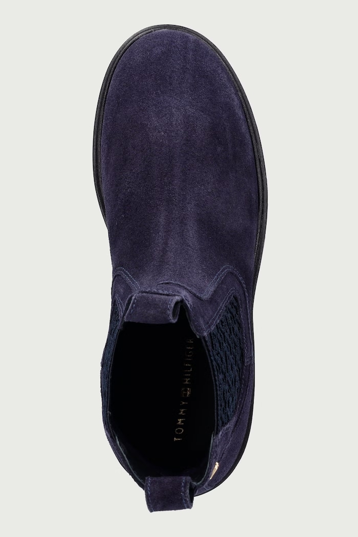 Ghete scurte pentru femei din piele întoarsă TH MONOGRAM SUEDE CHELSEA BOOT Tommy Hilfiger FW0FW09563 bleumarin